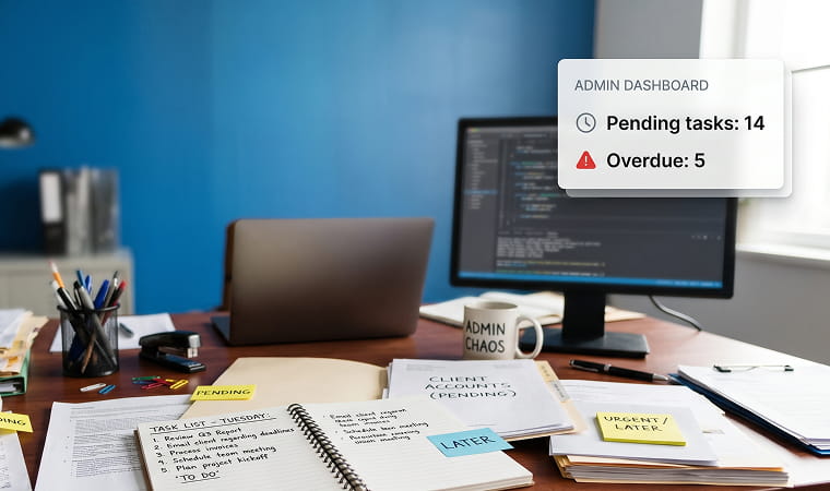 late administrative tasks causing delays and overdue work
